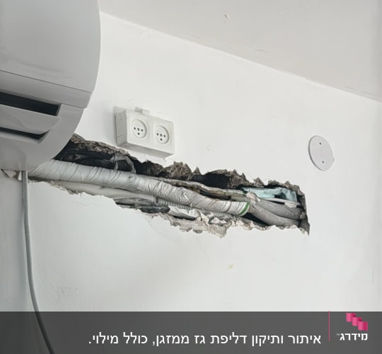 מזגן מותקן על קיר עם חיווט חשוף
